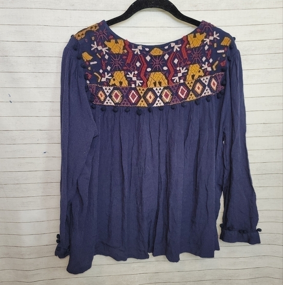 ALYA Open Front Peasant Floral Embroidered w Tassel Closure in Navy, sz Medium - Picture 9 of 13
